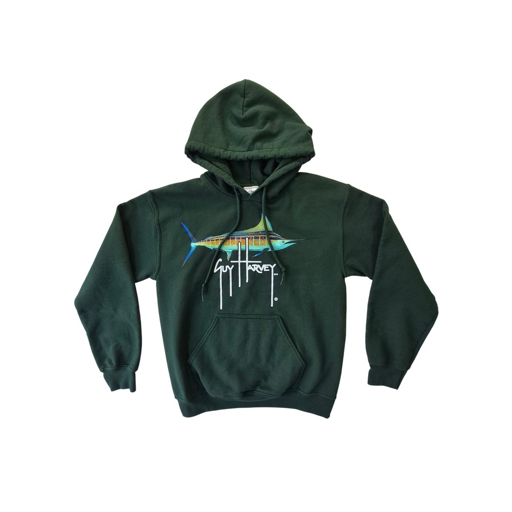 Guy Harvey AFTCO Bluewater Marlin Hoodie Mens Small Green Fishing Pullover